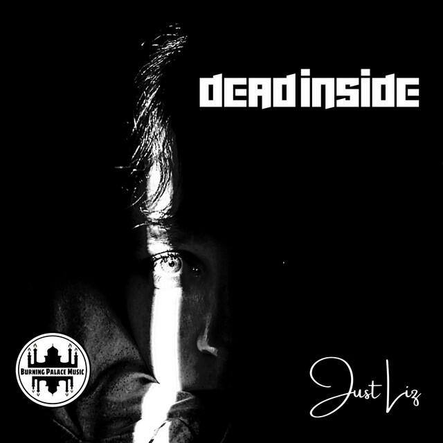 Dark black-and-white cover showing half a face illuminated by a vertical strip of light. “deadinside” at top, “Just Liz” at bottom, and Burning Palace Music logo in the corner.